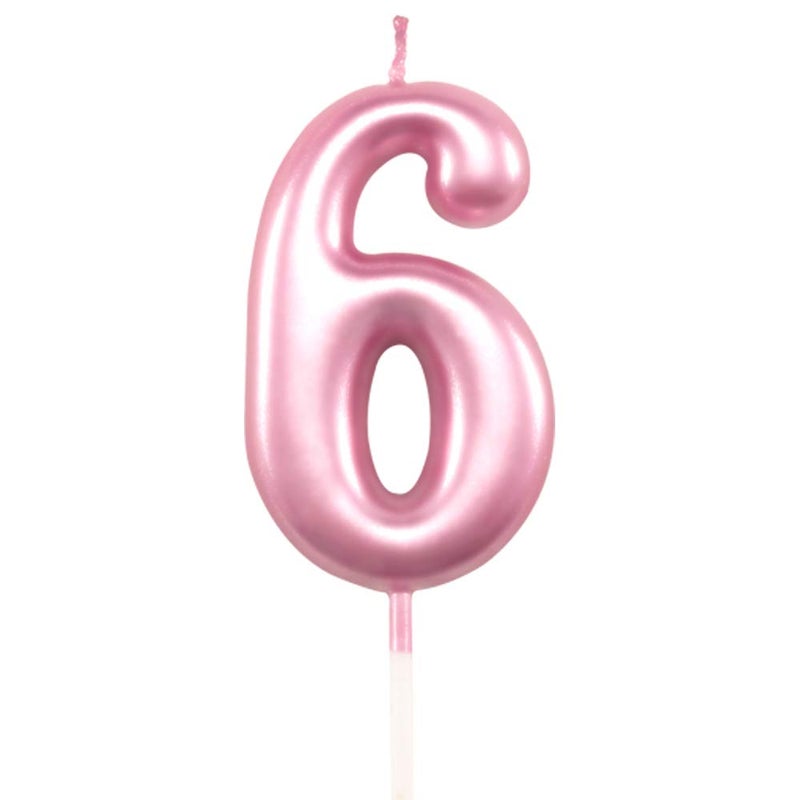 XNOVA 6th Birthday Candle Six Years Pink Happy Birthday Number 6 Candles for Cake Topper Decoration for Party Kids Adults Numeral 60 26 64 16 66 62 - Image 1